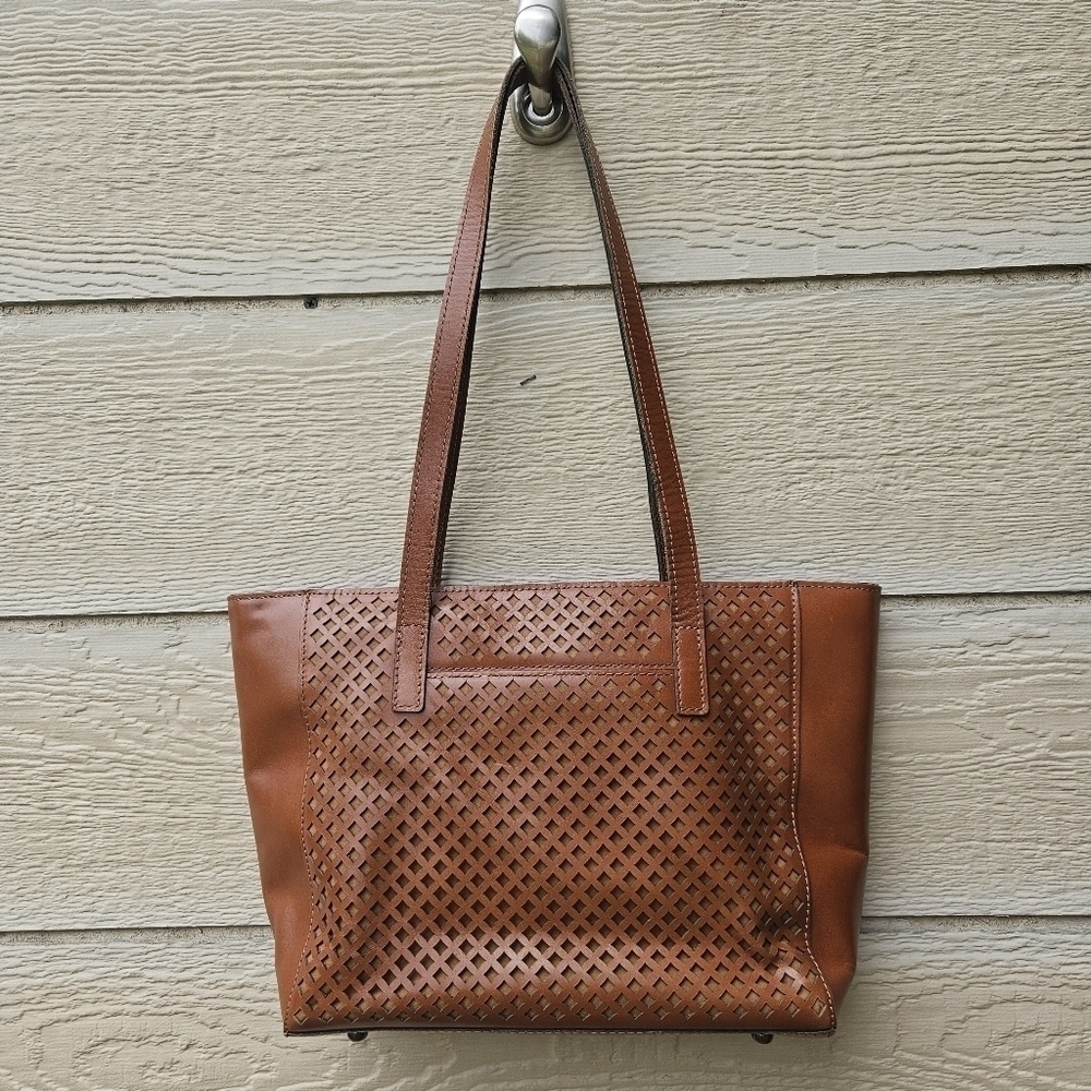 Patricia Nash brown leather perforated Varsi tote